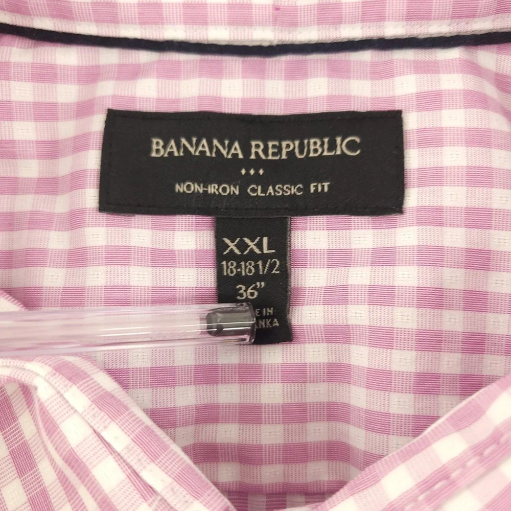 Banana Republic Dress Shirt Mens 2XL Pink Gingham Classic Non Iron Button Down